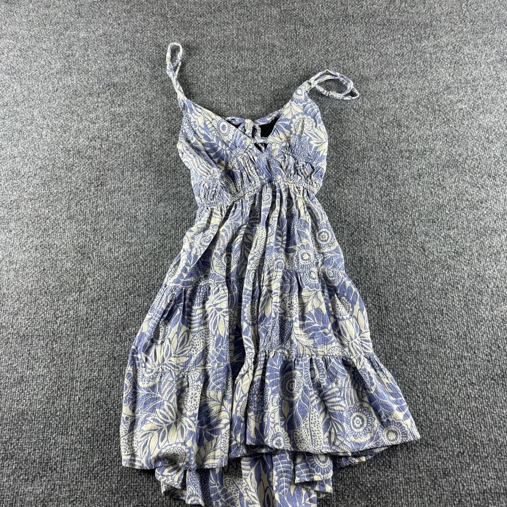 Angie Dress Womens M Blue Floral Smocked Ruffle Hem Tie Back Sundress Boho